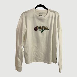 Vans Men's Long Sleeve Relaxed Boxy Tee (White/ Stained Rose Design)